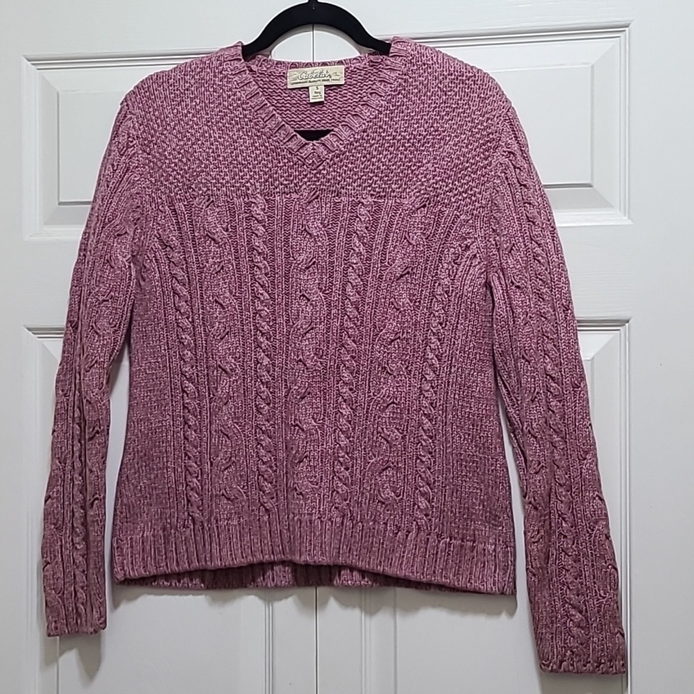 Vintage Cabelas Cotton Cable Knit sweater size small V neck